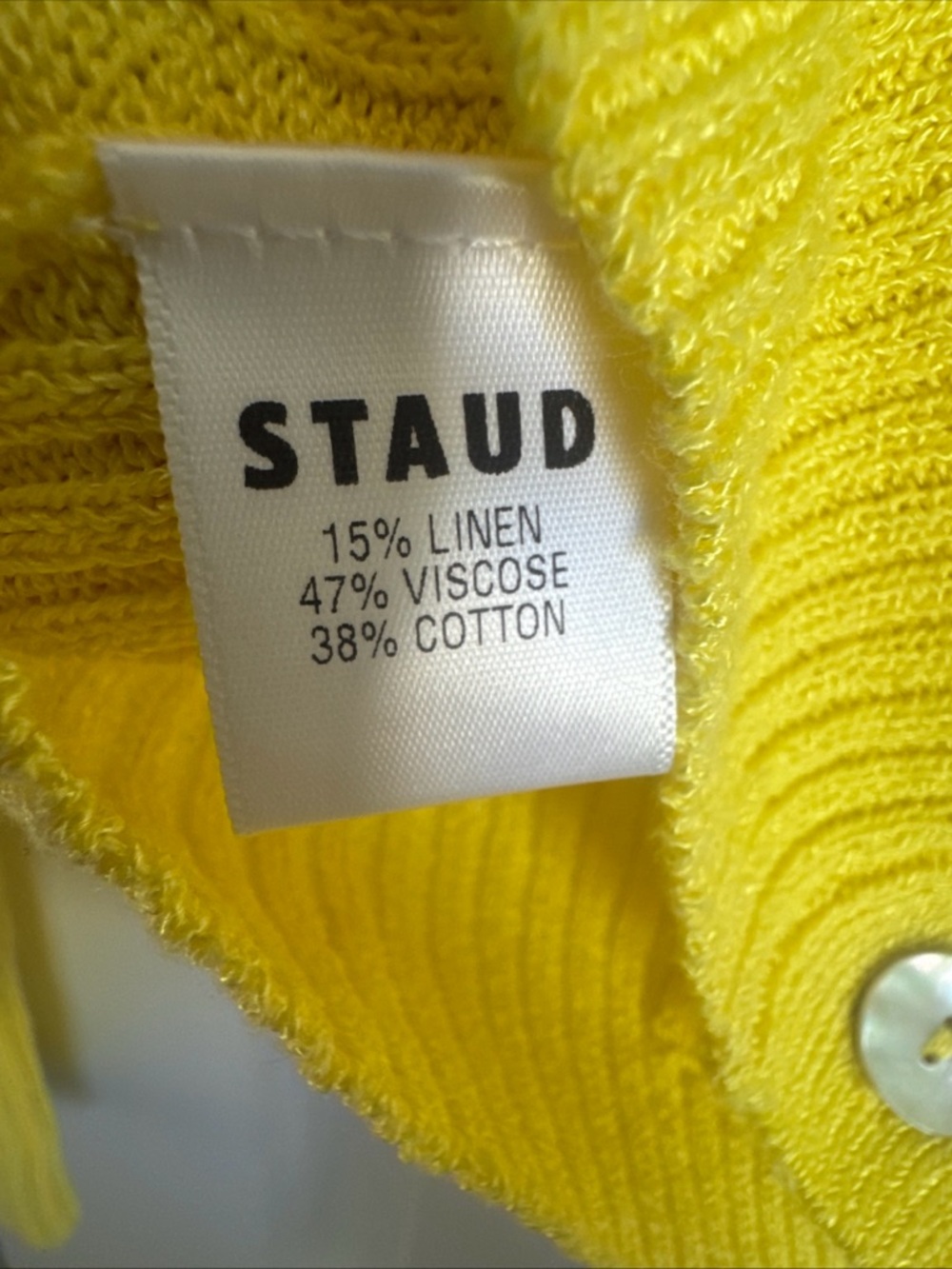 STAUD Alastor Mother Of Pearl Button Detail Yellow Cardigan Sweater Size Small - Picture 5 of 8